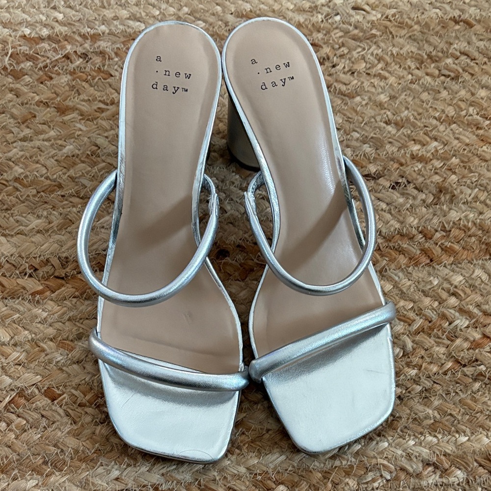 A New Day Metallic Silver Heeled Mules